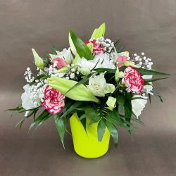 Bouquet Plaisir d'offrir - Lys, Roses blanches, Gypsophile - Promofleur Persan