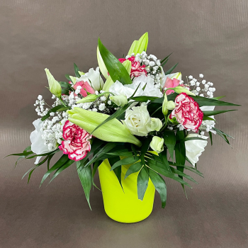 Bouquet Plaisir d'offrir - Lys, Roses blanches, Gypsophile - Promofleur Champagne-sur-Oise