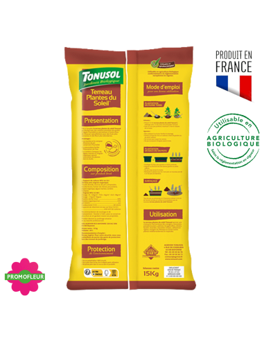 Terre plante du soleil 40 L - Terreau Tonusol (dos du sachet)