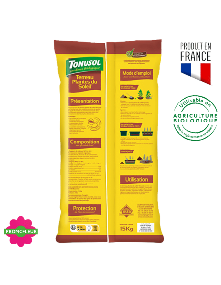 Terre plante du soleil 40 L - Terreau Tonusol (dos du sachet)