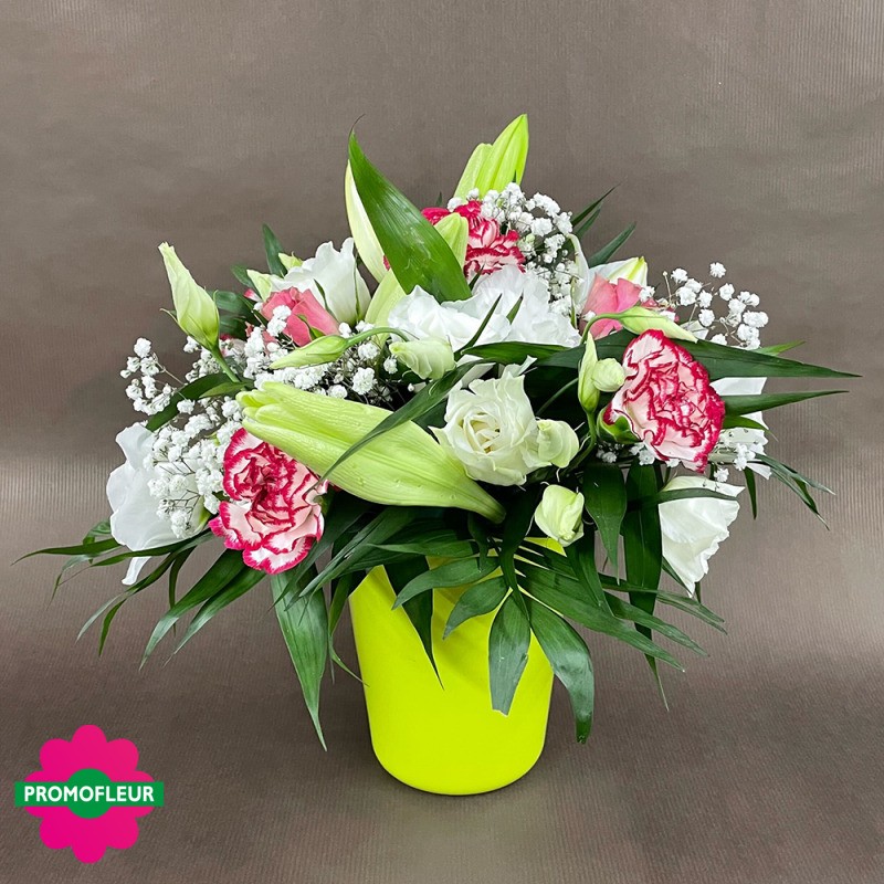 Bouquet Plaisir d'offrir - Lys, Roses blanches, Gypsophile - Promofleur Champagne-sur-Oise