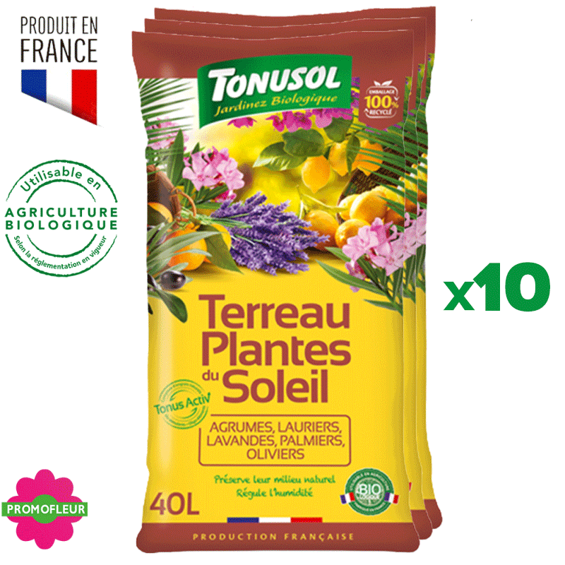 10 sacs de terre de plantes du soleil - 40 L  