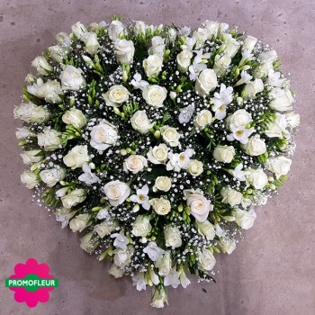 Cœur ton blanc  (Roses blanches et gypsophiles) - Promofleur Champagne-sur-Oise