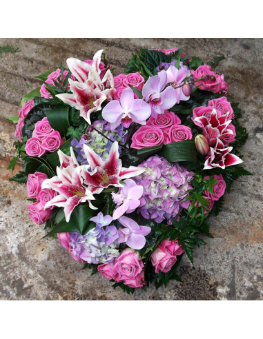 Cœur ton rose et violet (Orchidée, Lys, Hortensias et Roses) - Promofleur Champagne-sur-Oise