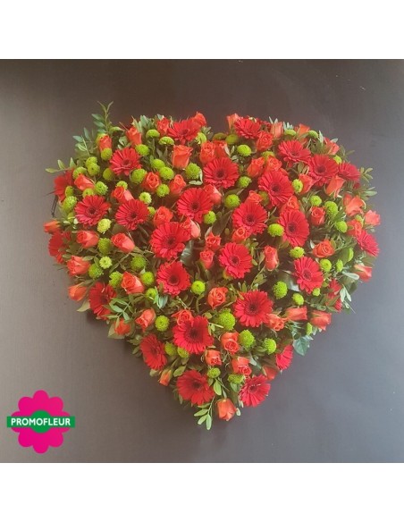 Cœur ton rouge (Gerbera et Roses) - Promofleur Champagne-sur-Oise