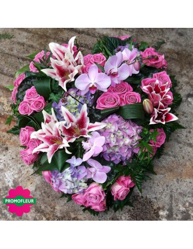 Cœur ton rose et violet (Orchidée, Lys, Hortensias et Roses) - Promofleur Champagne-sur-Oise