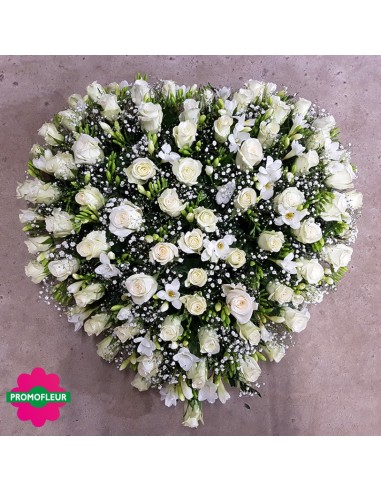 Cœur ton blanc  (Roses blanches et gypsophiles) - Promofleur Champagne-sur-Oise