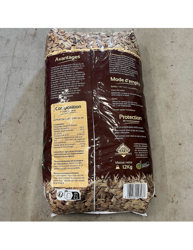 Arrière du sac de paillage - plaquettes d'Aulne 50 L - Bio - Tonusol - Promofleur