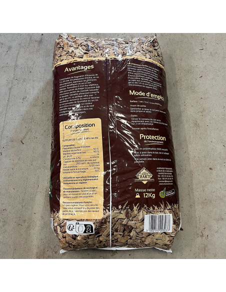 Arrière du sac de paillage - plaquettes d'Aulne 50 L - Bio - Tonusol - Promofleur