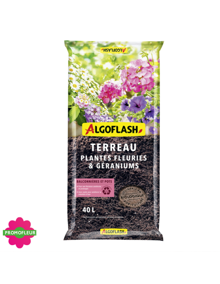 Terreau Plantes Fleuries & Géraniums 40 L - Algoflash - Promofleur