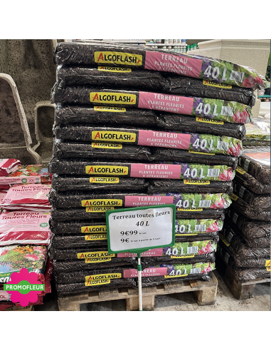 Palette de sacs de Terreau Plantes Fleuries & Géraniums 40 L - Algoflash - Promofleur