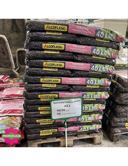 Palette de sacs de Terreau Plantes Fleuries & Géraniums 40 L - Algoflash - Promofleur