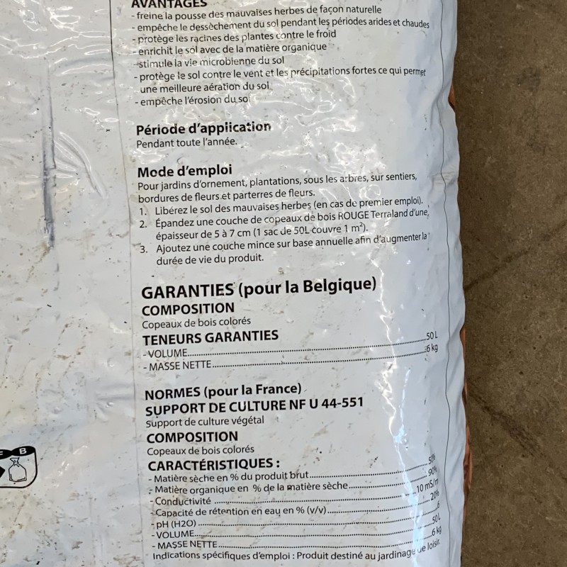 Sac de Copeaux de bois rouge 50 L - Terraland