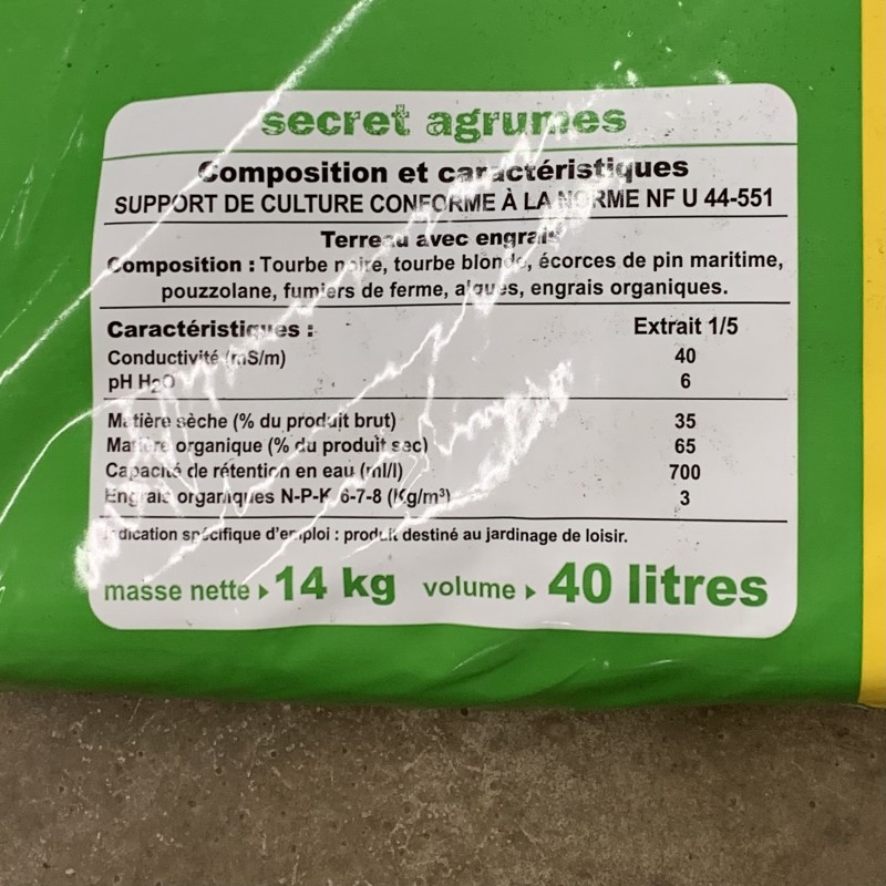Sac de terreau agrumes et plantes méditerranéennes 40 L Secret vert