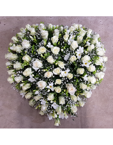 Cœur ton blanc  (Roses blanches et gypsophiles) - Promofleur Champagne-sur-Oise