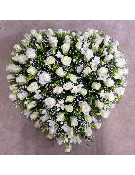 Cœur ton blanc  (Roses blanches et gypsophiles) - Promofleur Champagne-sur-Oise